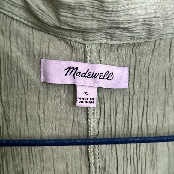 Madewell Crinkled Crepe Notched V-Neck Top Small Short Sleeve Green Button Up - Picture 3 of 6